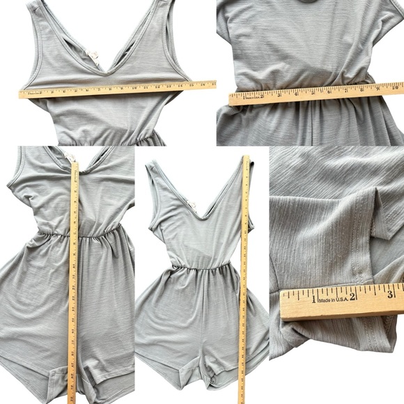 Rolla Coster Women’s S Gray Blue Sleeveless V Neck Tie Belt Elastic Waist Romper - Picture 4 of 16